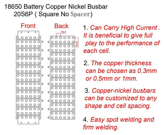 18650 customized Copper-Nickel Composite 20S6P Busbar for E-bike battery connections
