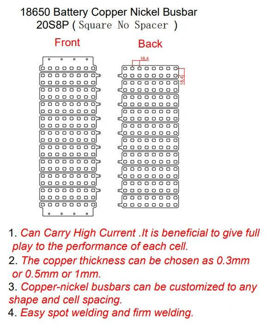 18650 customized Copper-Nickel Composite 20S8P Busbar for electric bicycle battery connections