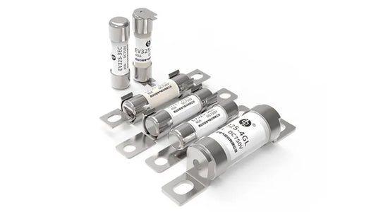 High-voltage EV battery fuses used in electric vehicle power systems, providing protection and safety alongside Wellgo Battery’s busbar and connector designs.