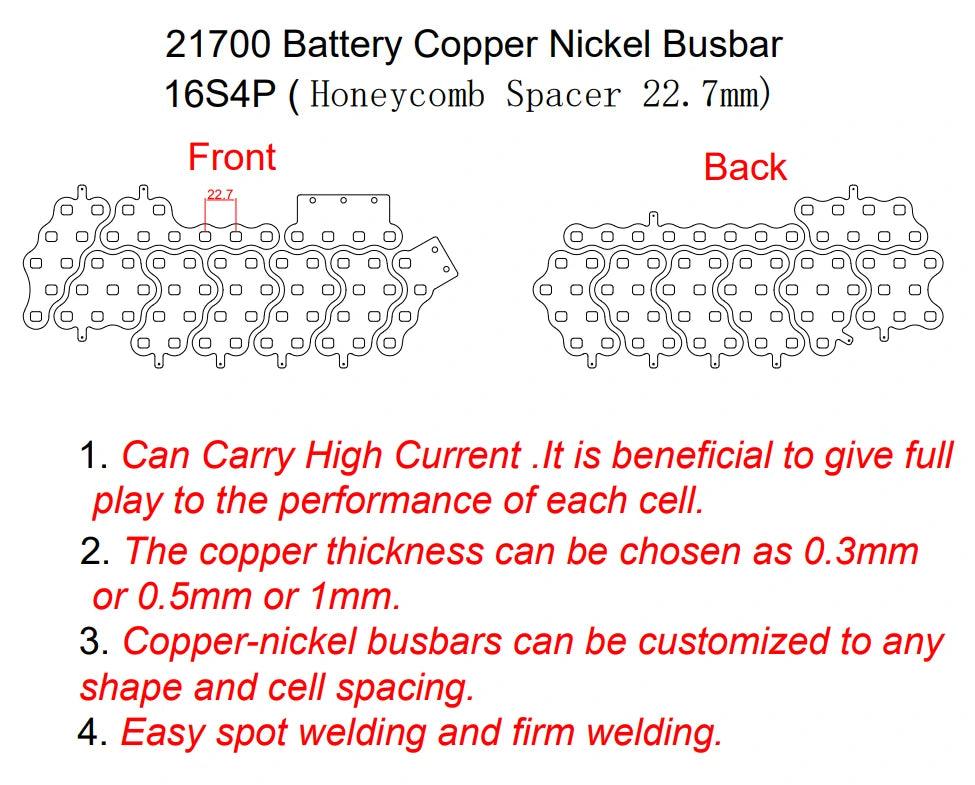 21700 Customized Copper Nickel Busbar 16S4P for Lithium-Ion Battery Connections in Electric Bike Cell Holder Center - Distance 22.7mm